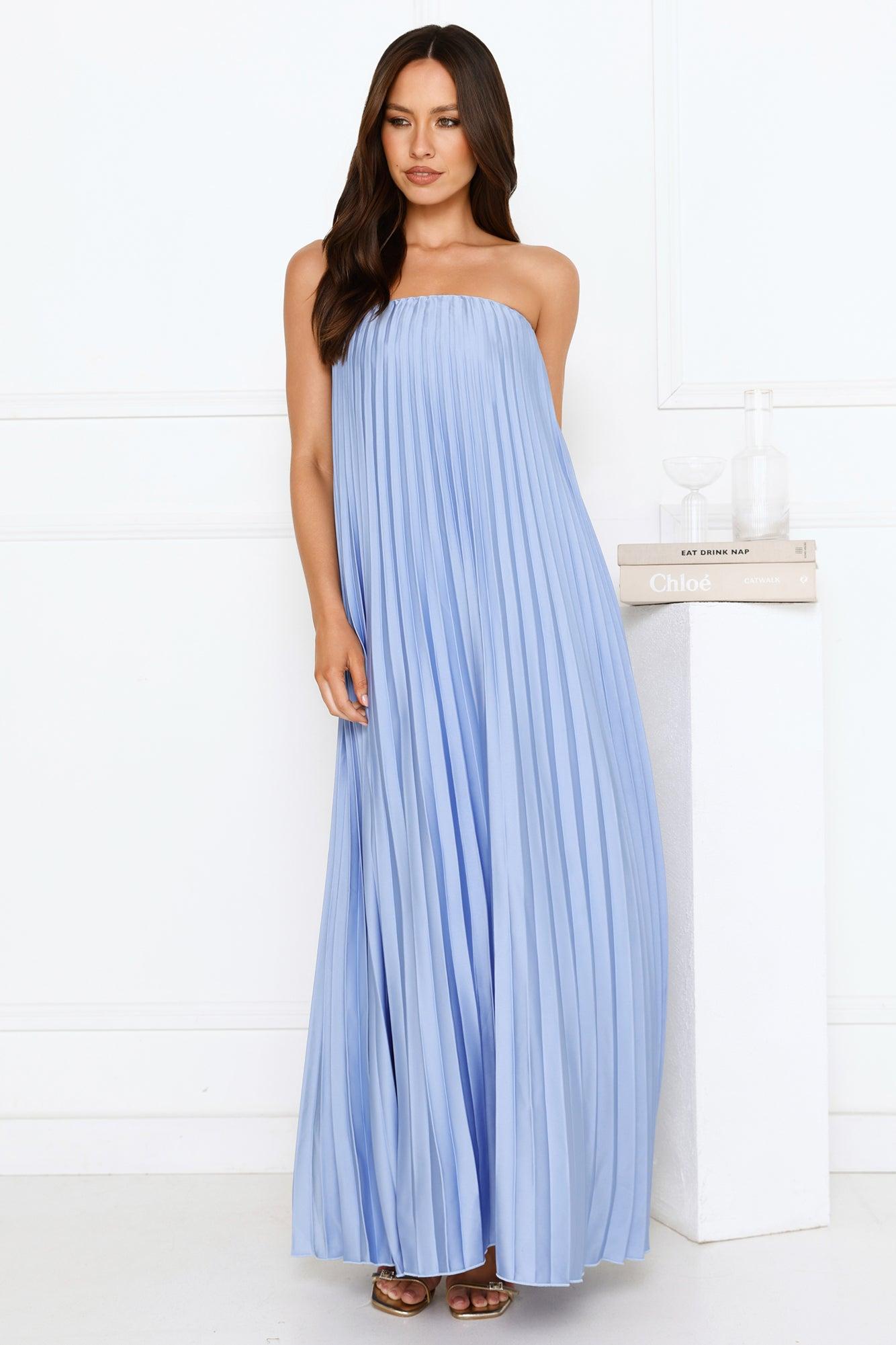 Moonlit Night Pleated Strapless Maxi Dress Blue Product Image
