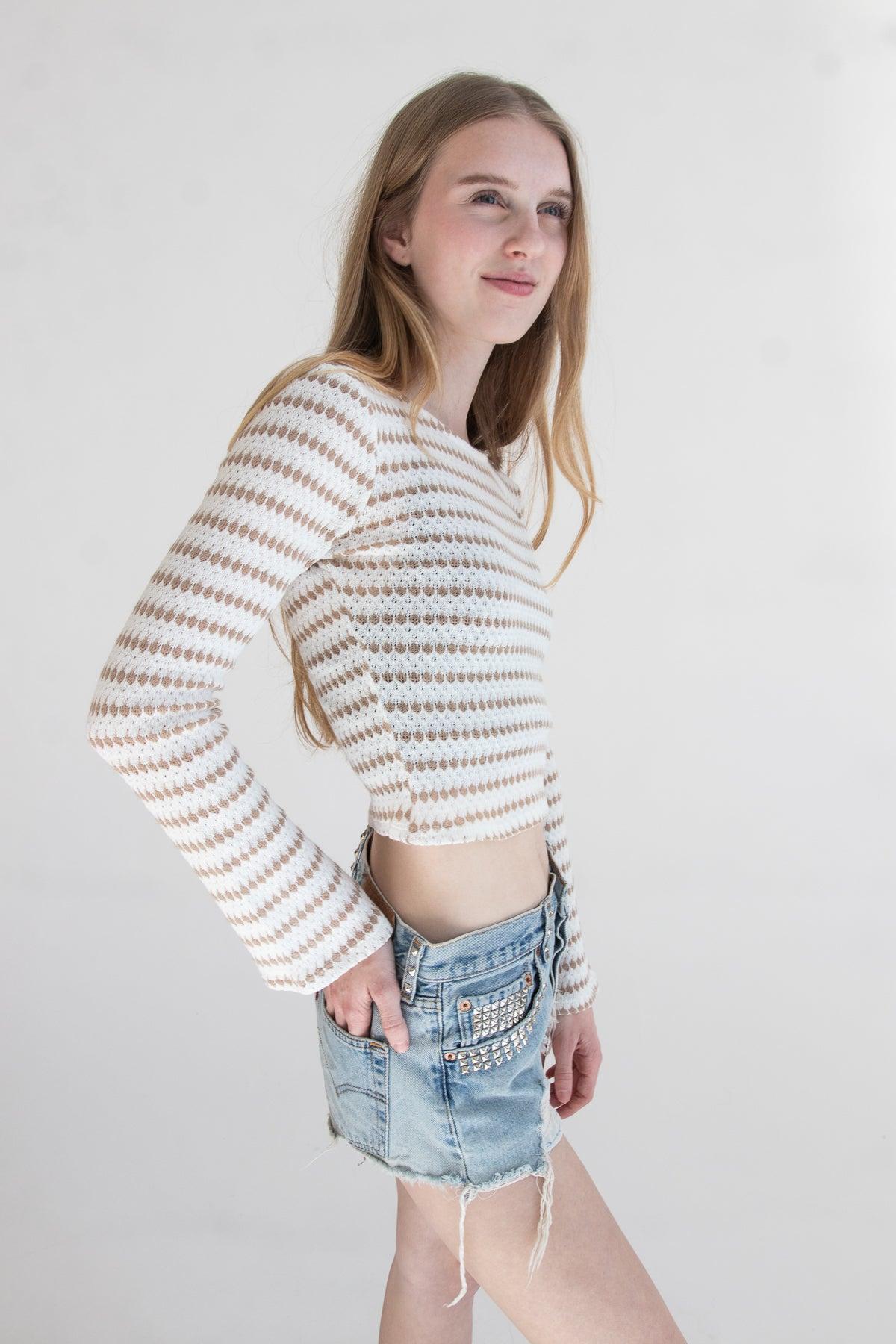 Bell Sleeve Striped Knit Top Product Image