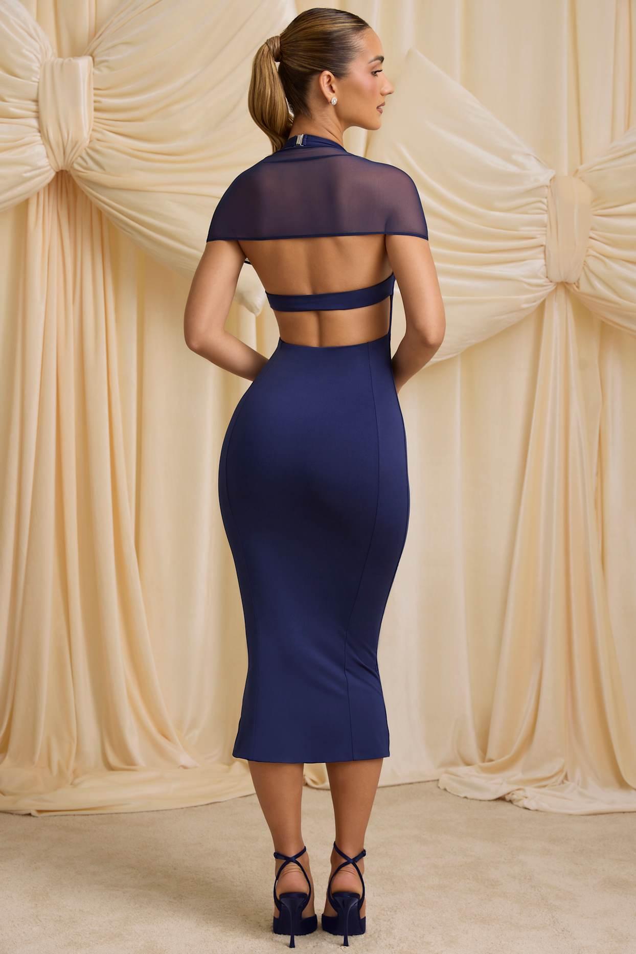 Slinky Jersey Open-Back Midaxi Dress in True Navy Product Image