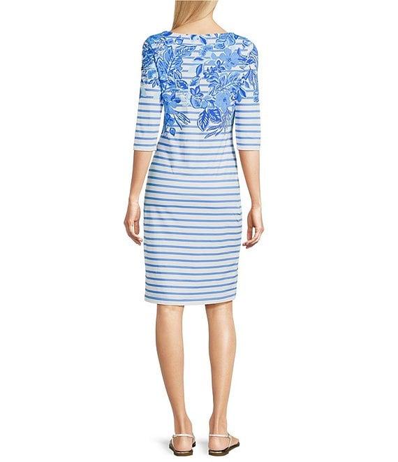 Lilly Pulitzer x Saint James Propriano Soleil Stripe Floral Print Boat Neck 3/4 Sleeve Dress Product Image