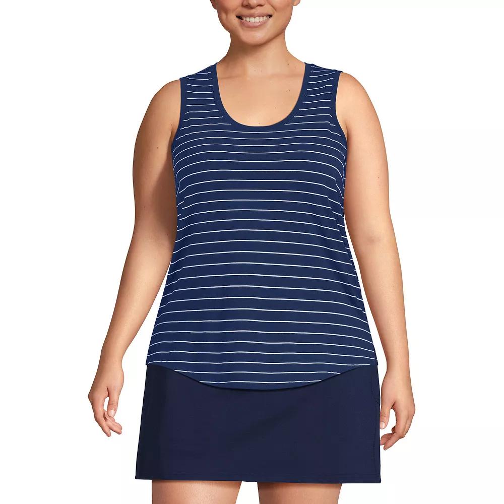 Plus Size Lands' End Sleeveless Power Performance Scoop Neck Tunic Tank Top, Women's, Size: 2XL, Black Pinstripe Product Image