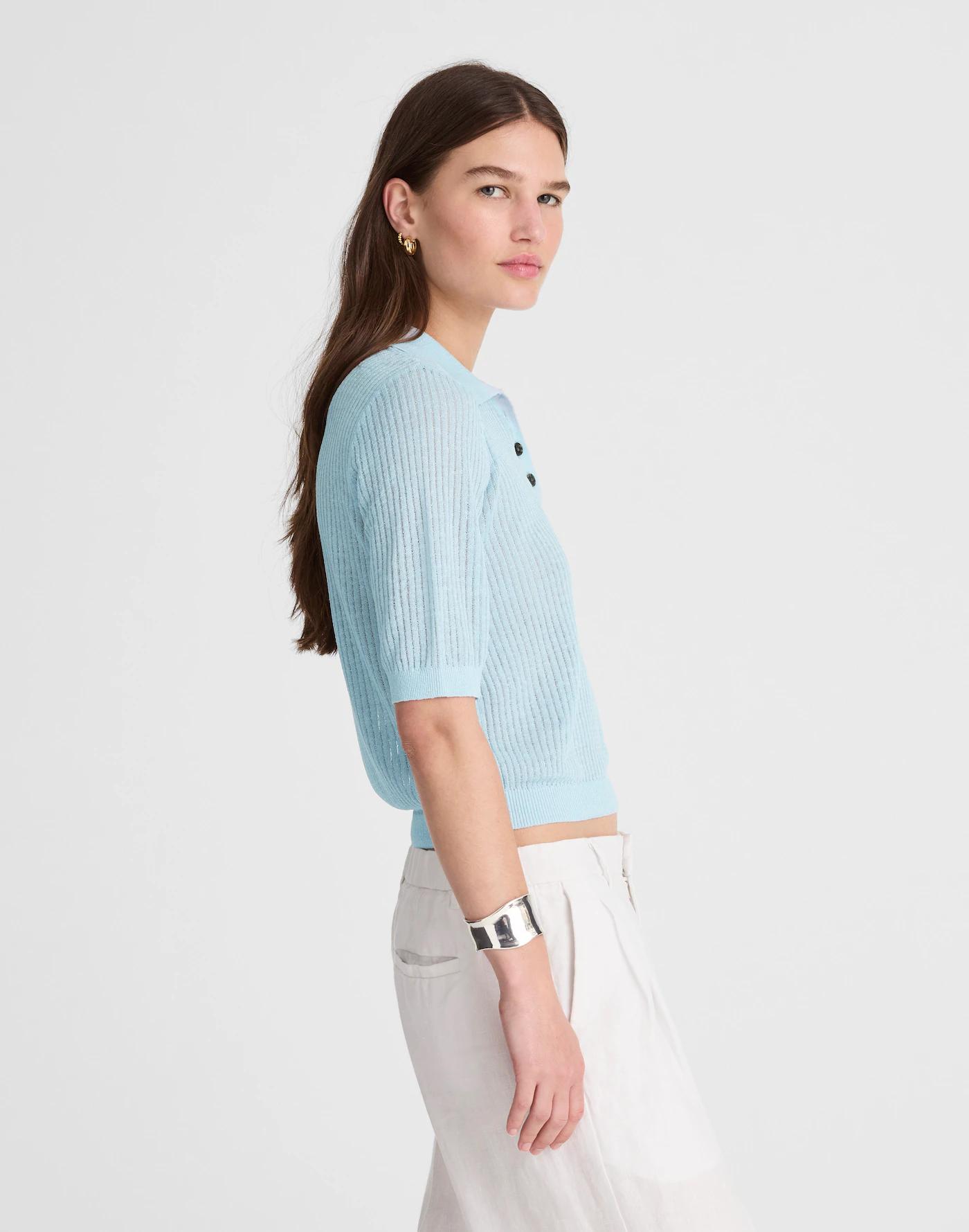 Short-Sleeve Polo Sweater Tee Product Image