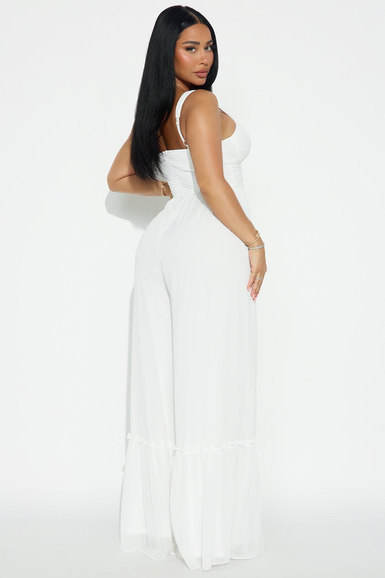 Kesia Chiffon Wide Leg Jumpsuit - Ivory Product Image
