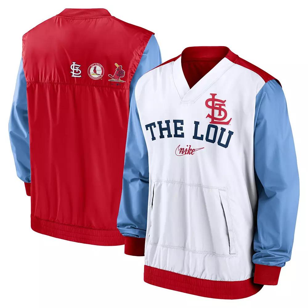 Men's Nike White/Red St. Louis Cardinals Rewind Warmup V-Neck Pullover Jacket,  Product Image