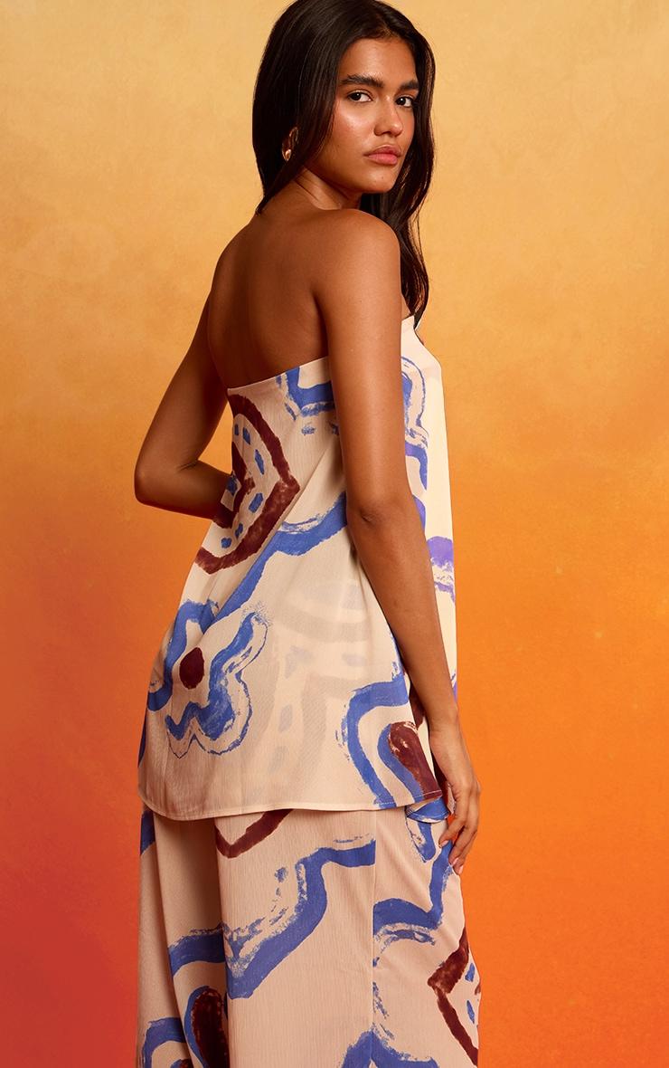  Cream Tile Print Crinkle Bandeau Long Top Product Image