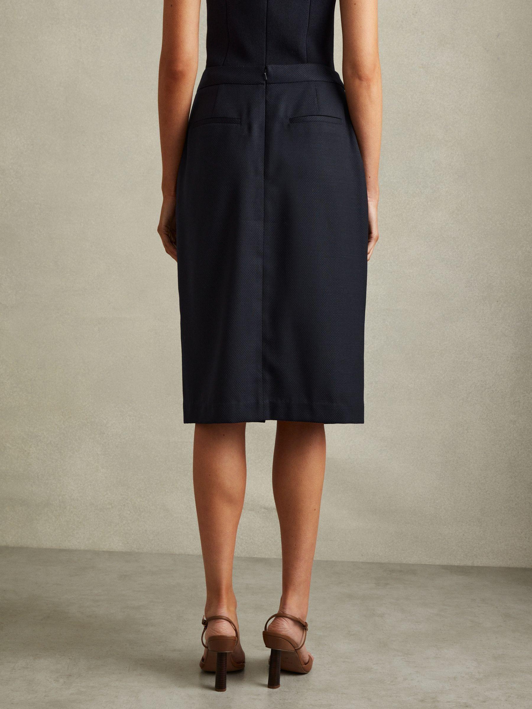 Textured Pencil Midi Suit Skirt in Navy Product Image