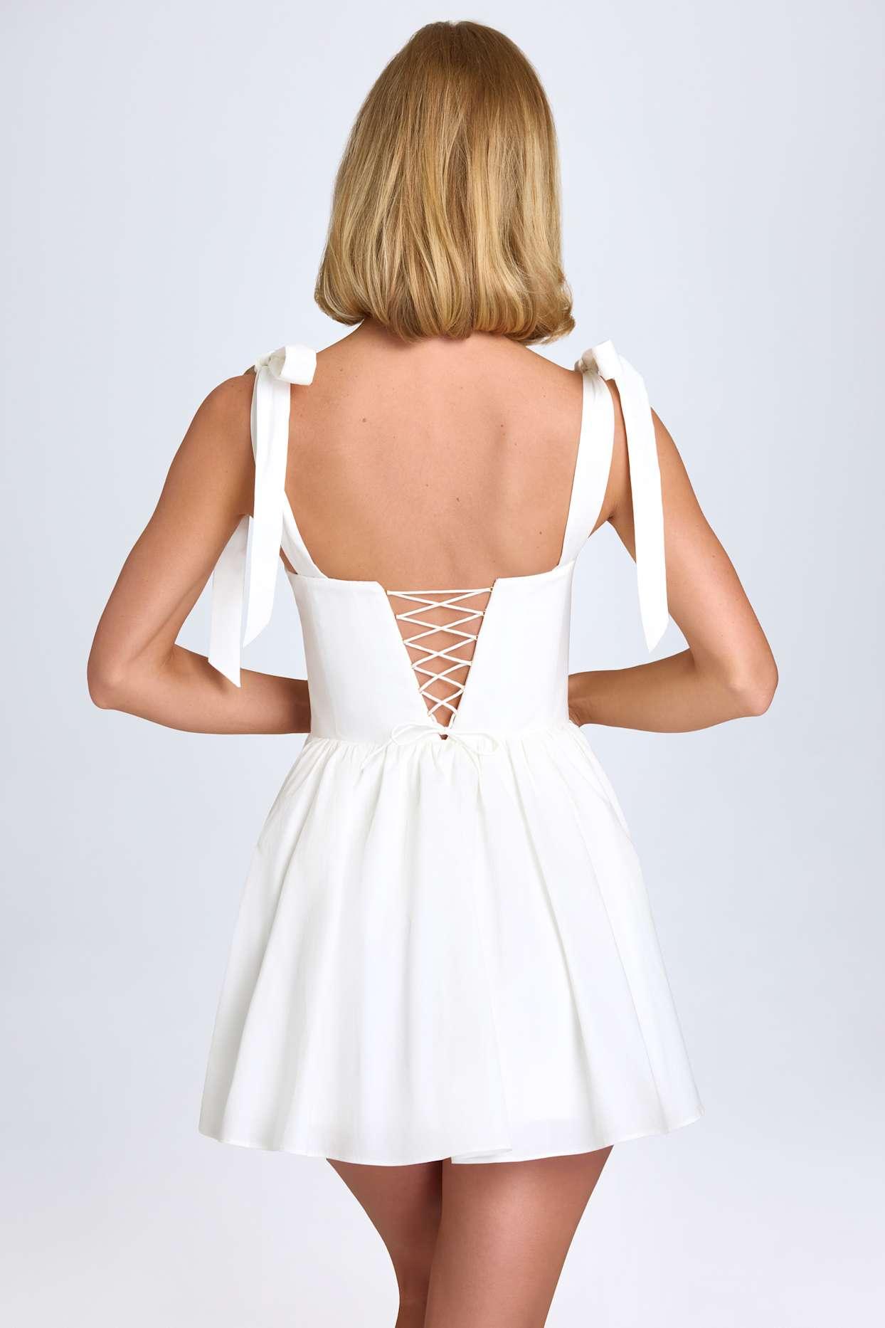 Ruched Corset Mini Dress in White Product Image
