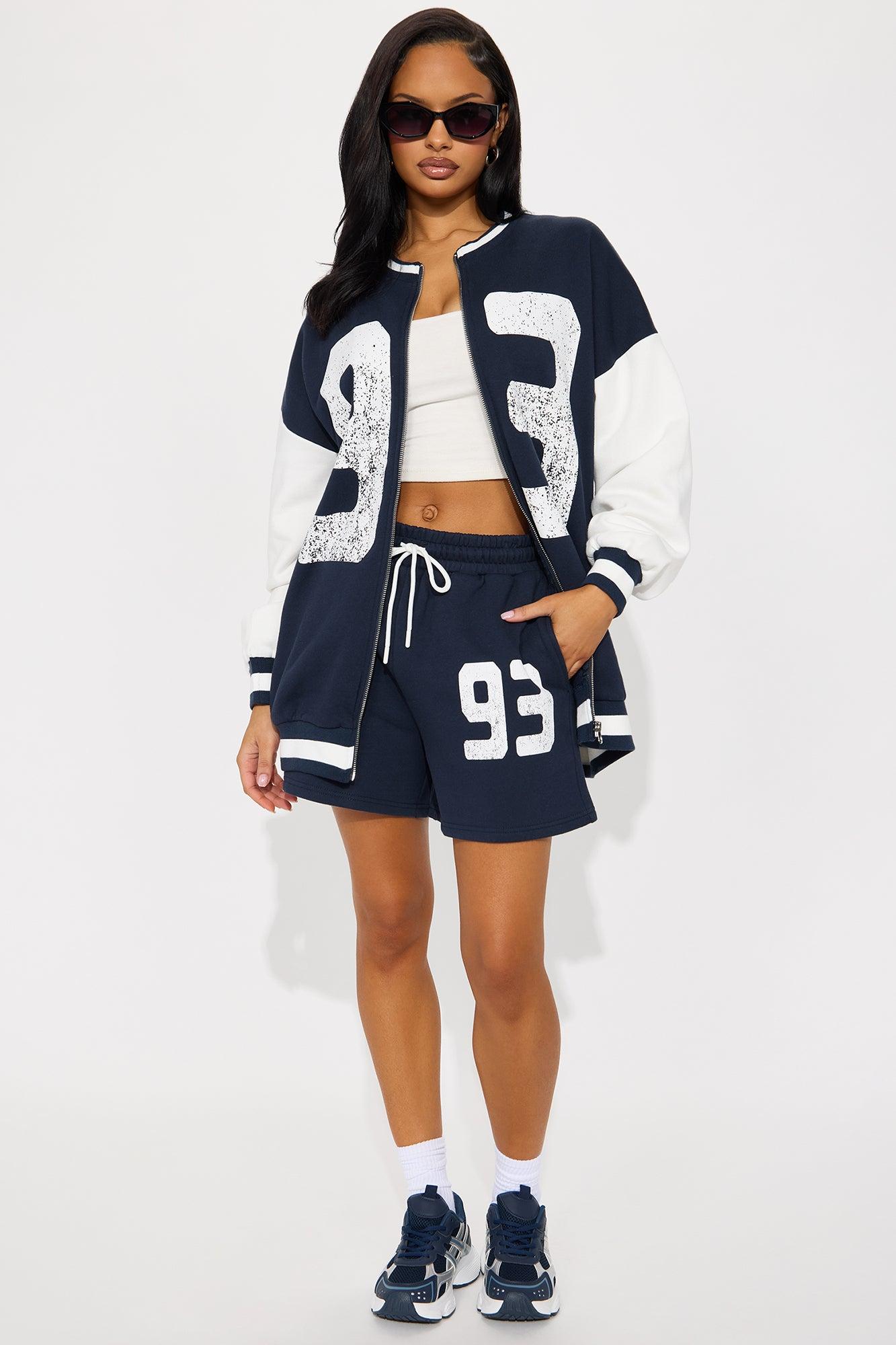 93 Fleece Bomber Short Set - Navy/combo Product Image