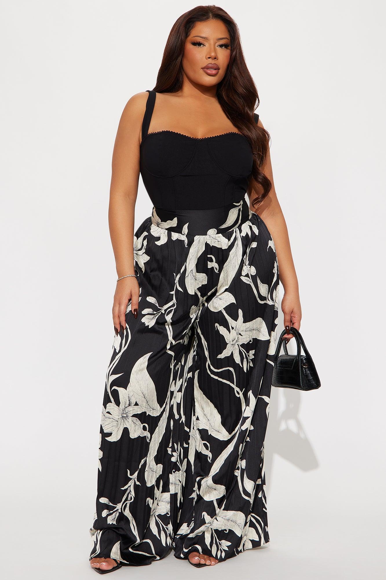 Leila Pleated Satin Wide Leg Pant - Black Product Image