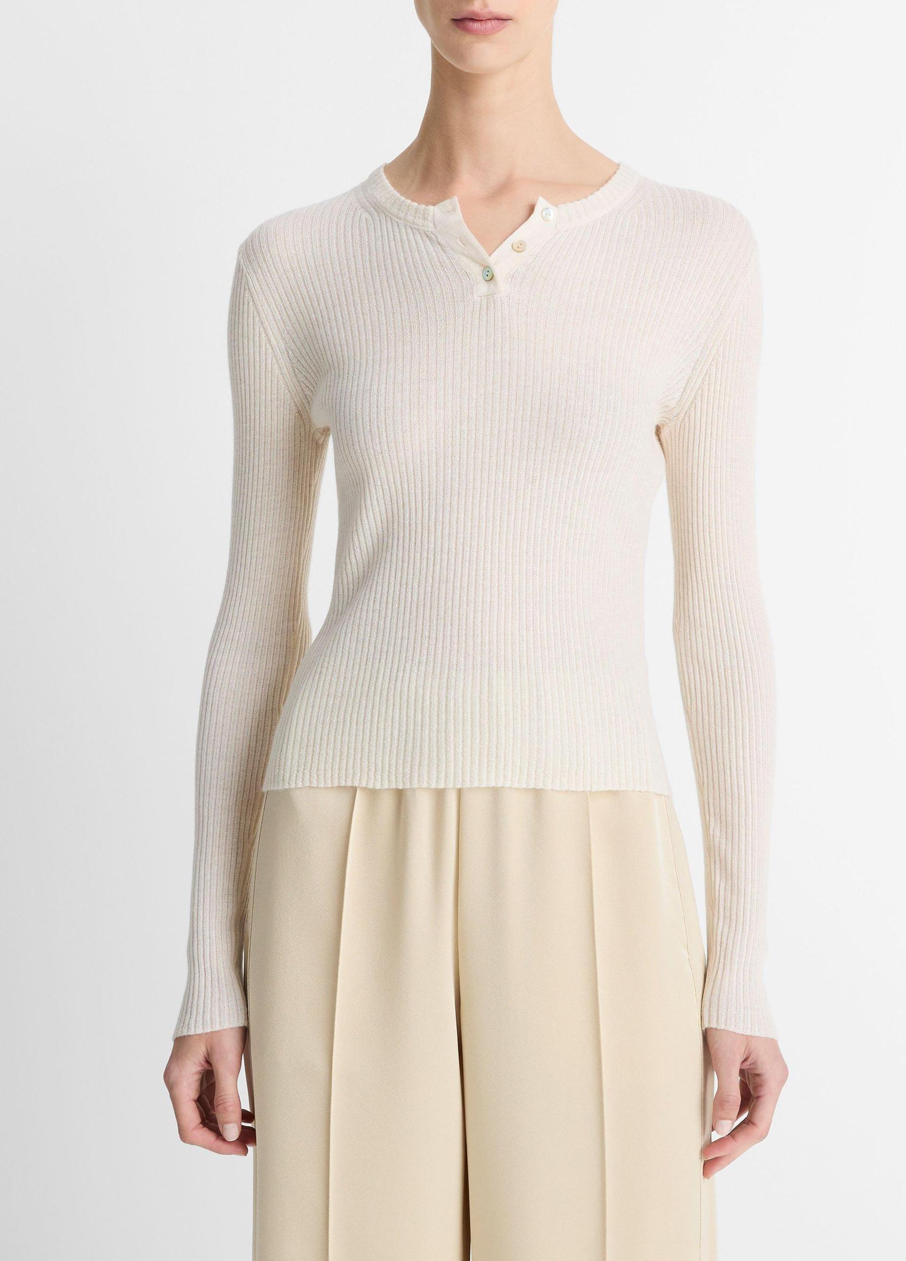 Ribbed Cashmere-Silk Henley Sweater Product Image