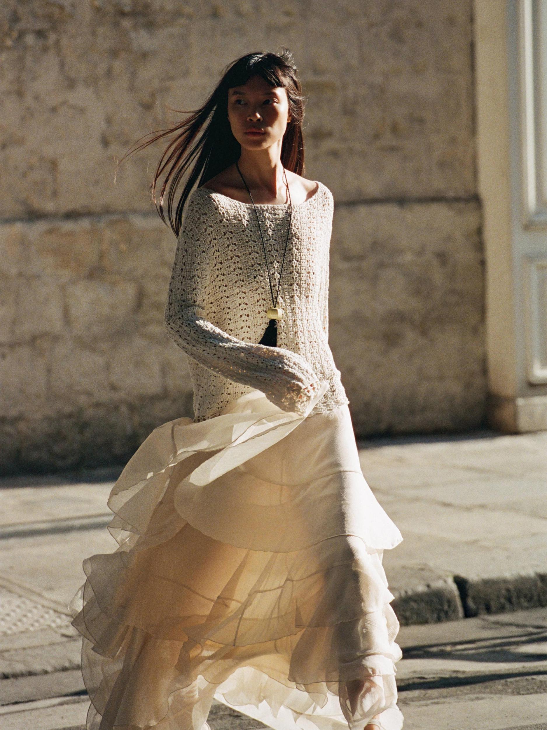 Long ruffled skirt with sash Product Image