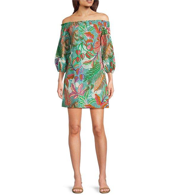 Vince Camuto Floral Print Off-The-Shoulder 3/4 Sleeve Knee Length Shift Dress Product Image