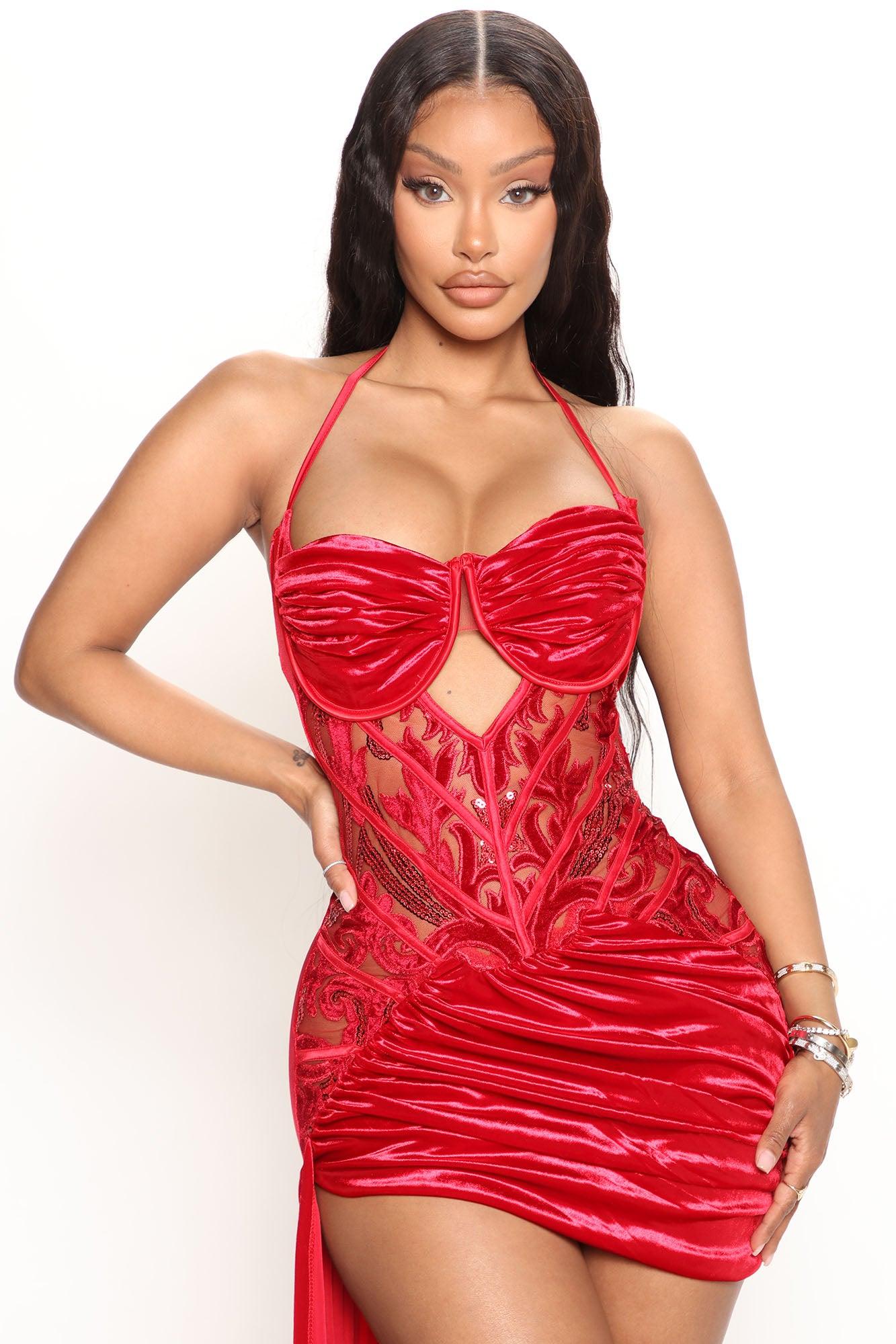 Secret Romance Embellished Mini Dress - Red Product Image