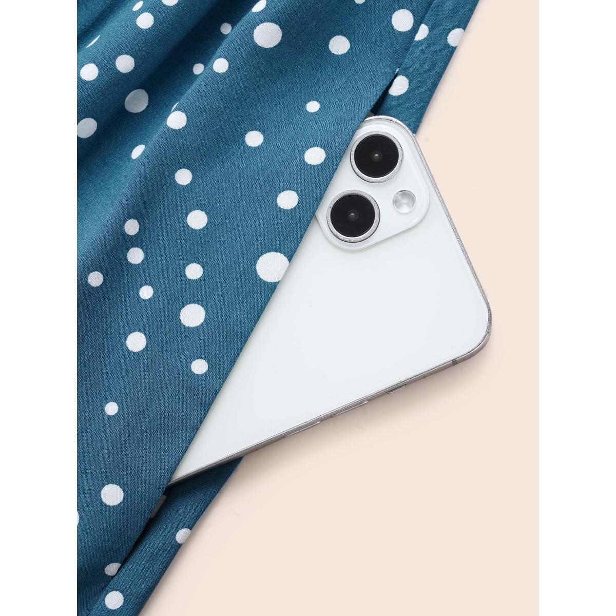 Plus Size Polka Dot Wrap Pocket Shirred Ruffle Sleeve Dress Aegean Women Timeless Patchwork Curvy Midi Dress BloomChic 18-20/2X Product Image