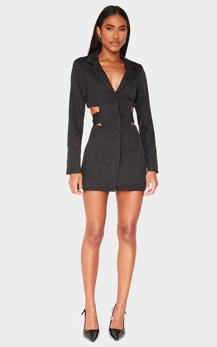 Black Woven Cut Out Tie Back Blazer Dress Product Image