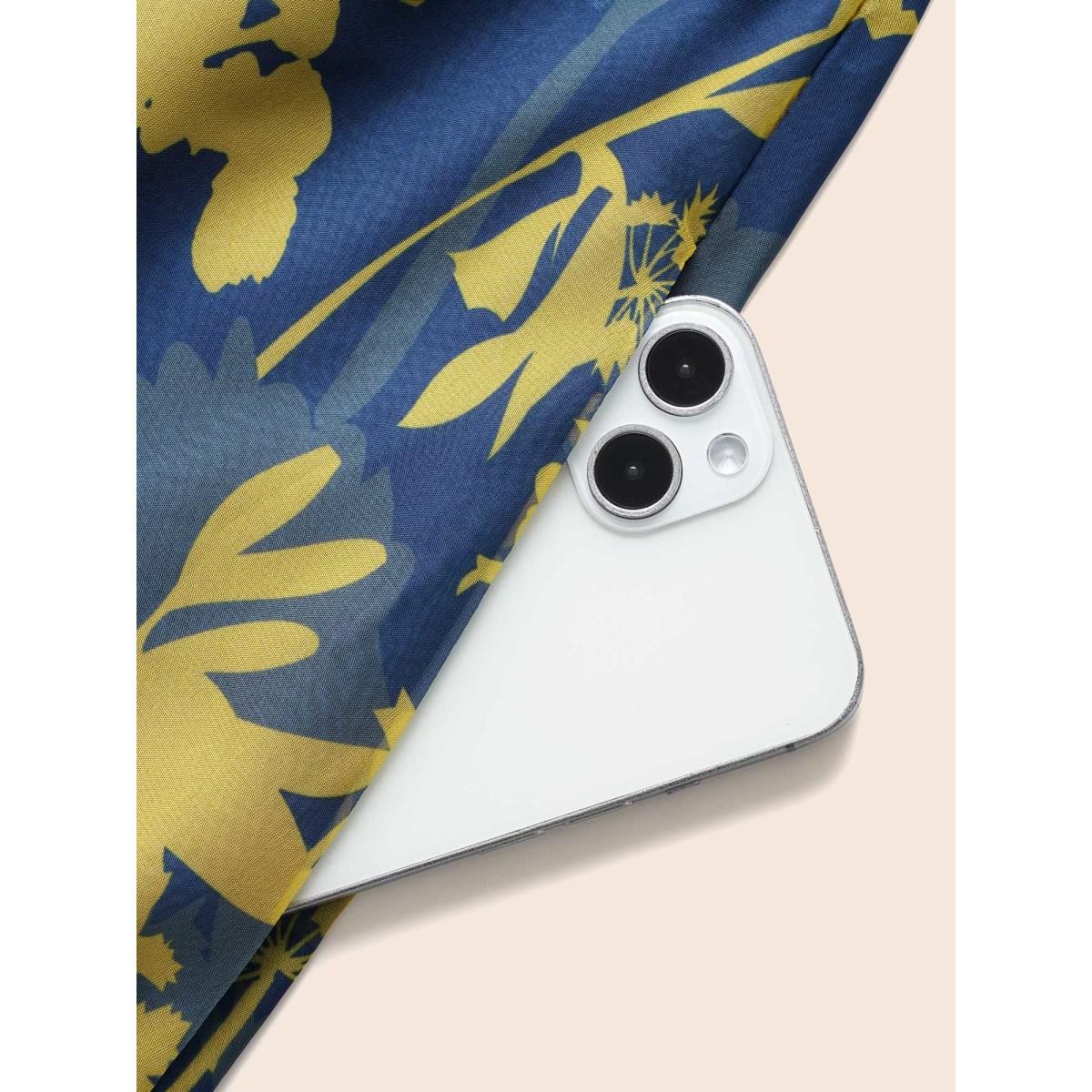 Plus Size V Neck Silhouette Floral Print Mesh Dress Navy Women Elegant Gathered V-neck Long Sleeve Curvy BloomChic 12/L Product Image