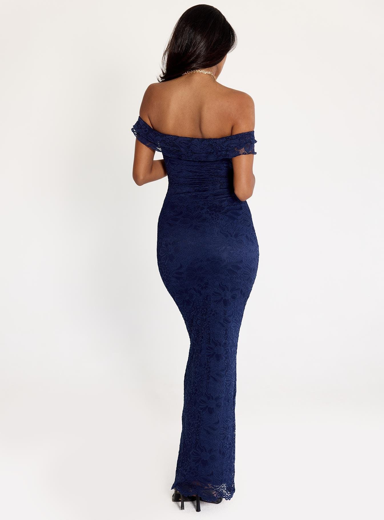 Anabeila Strapless Frill Maxi Dress Navy Product Image