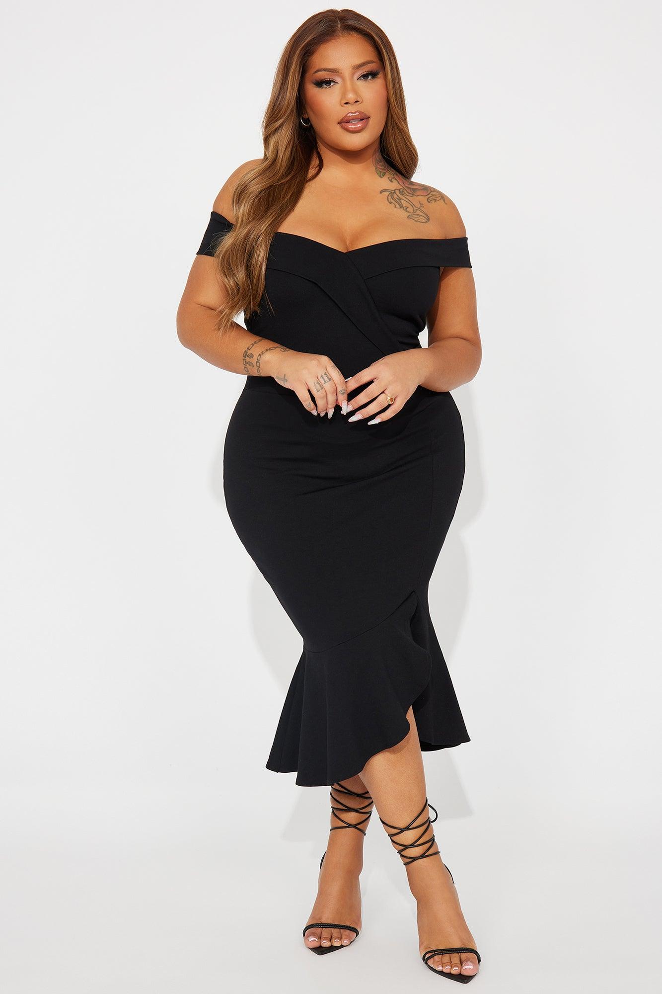 Eloise Off Shoulder Body Sculpting Midi Dress - Black Product Image