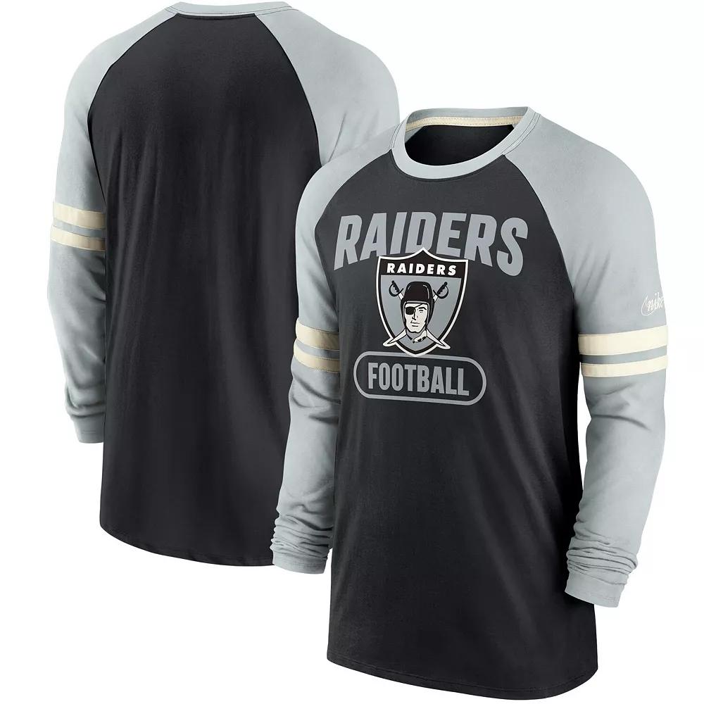 Men's Nike Black/Silver Las Vegas Raiders Throwback Raglan Long Sleeve T-Shirt,  Product Image