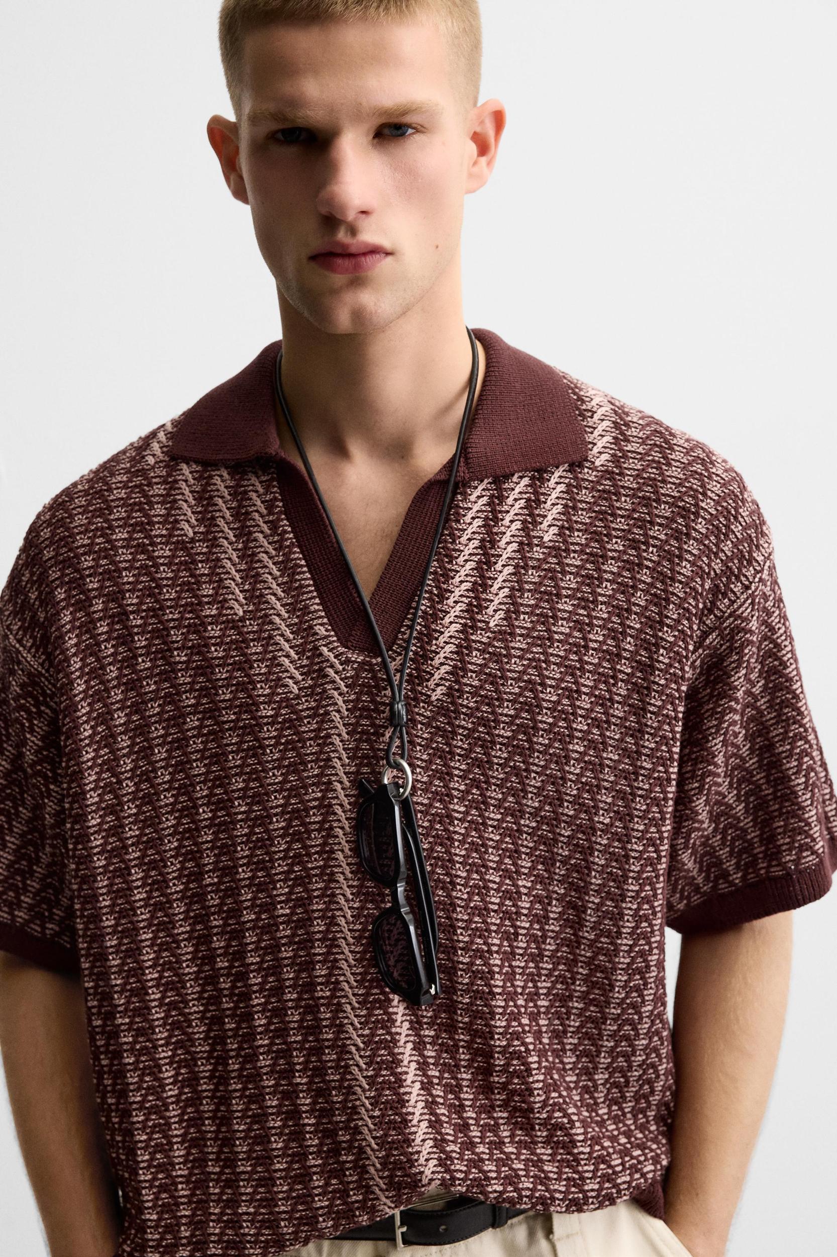 CONTRAST TEXTURED KNIT POLO Product Image