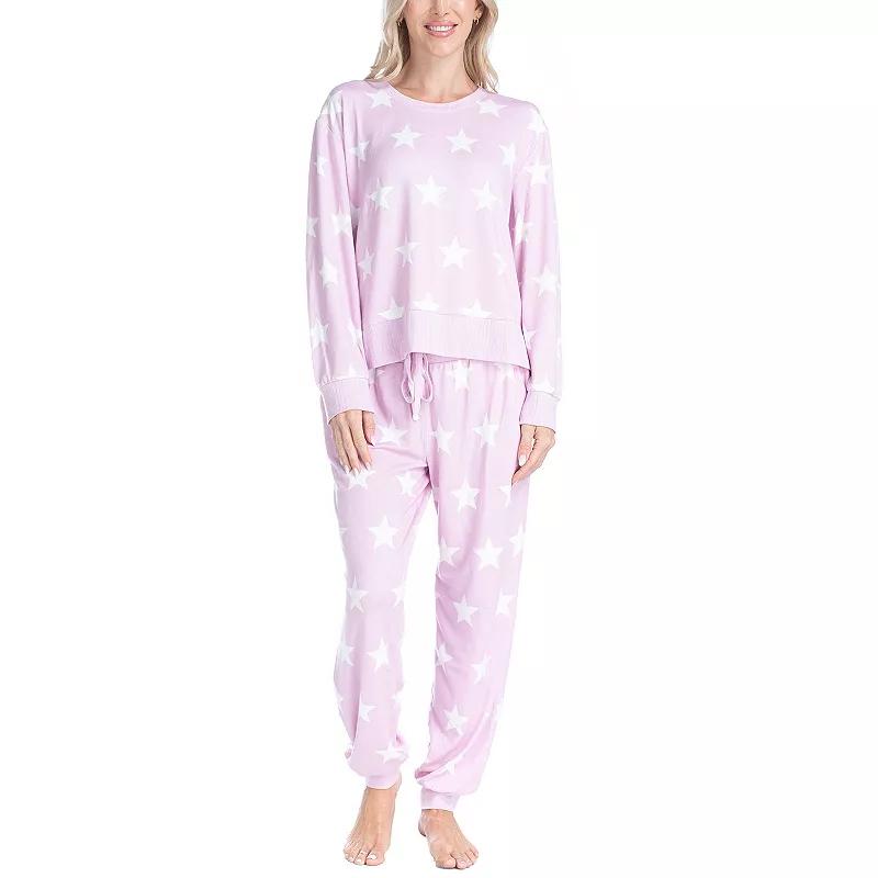 Womens Ocean Pacific Fuzzy Feelings Long Sleeve Pajama Shirt & Pajama Bottoms Sleep Set Green Tree Product Image