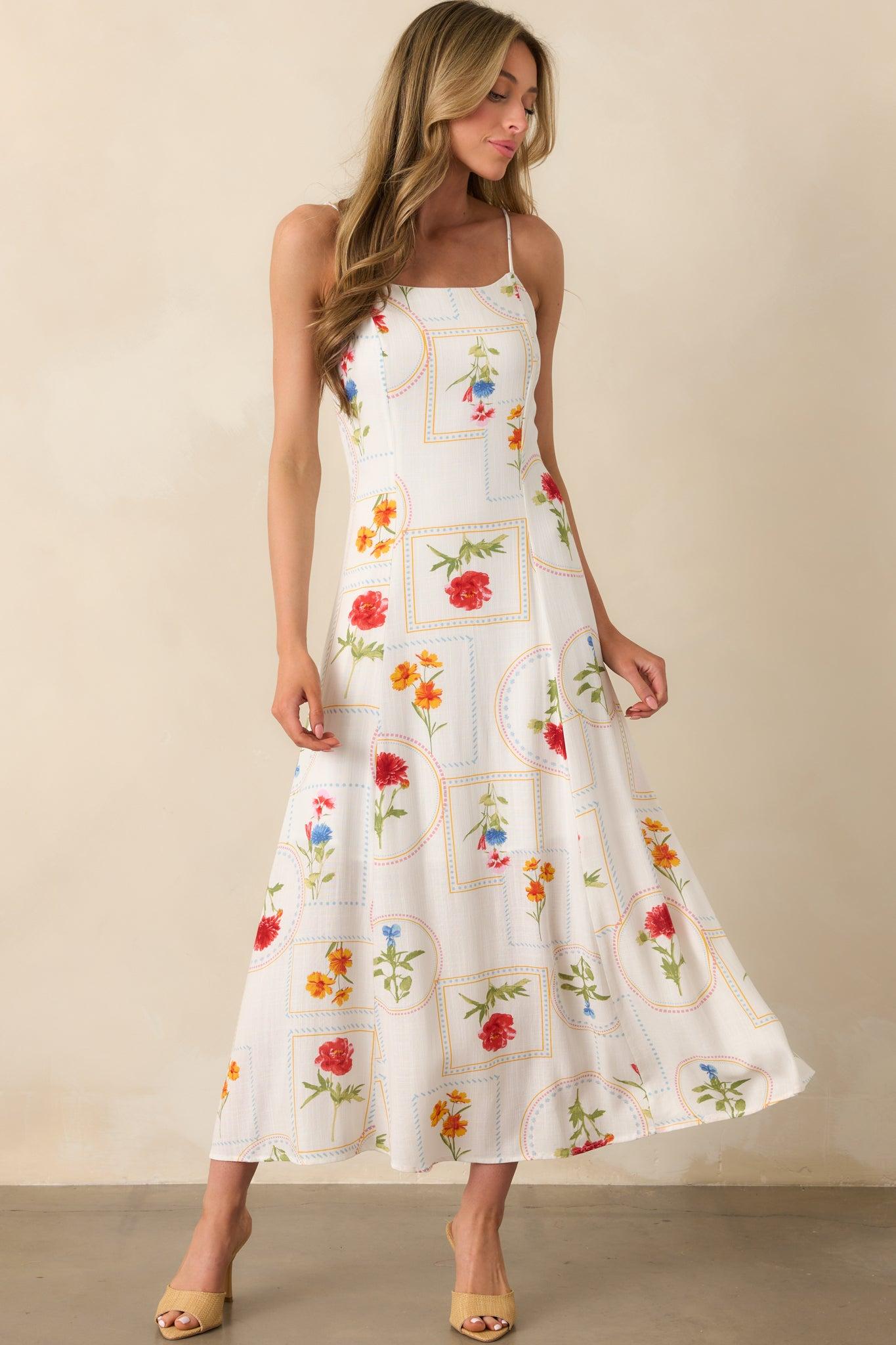 Moving On To Better Days Ivory Floral Patchwork Maxi Dress Product Image