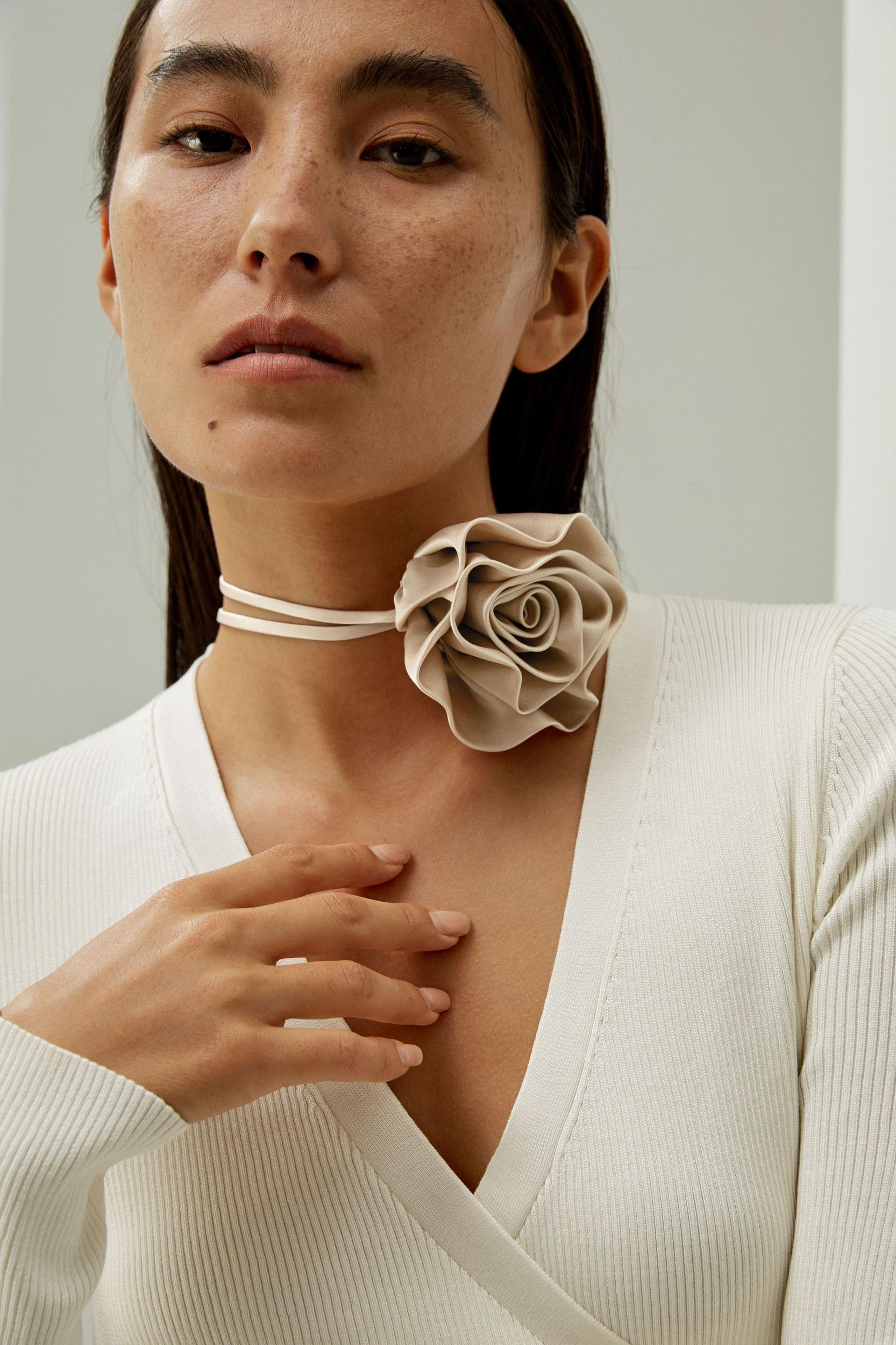 Champagne Rosette Silk Collar Necklace Product Image