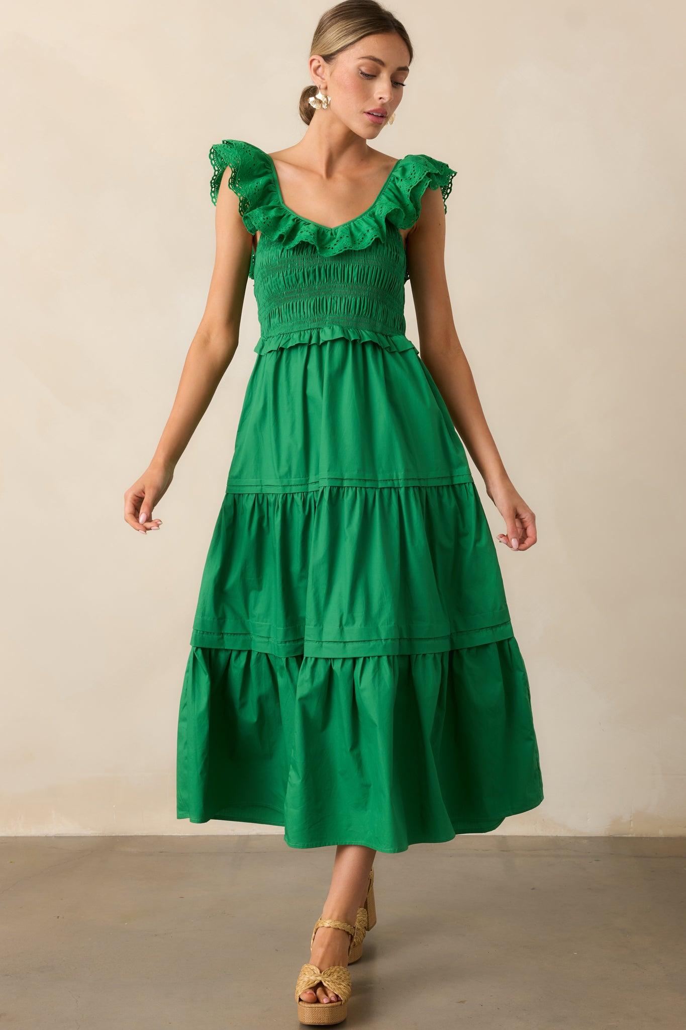 Patio Sunsets Cotton Green Maxi Dress Product Image