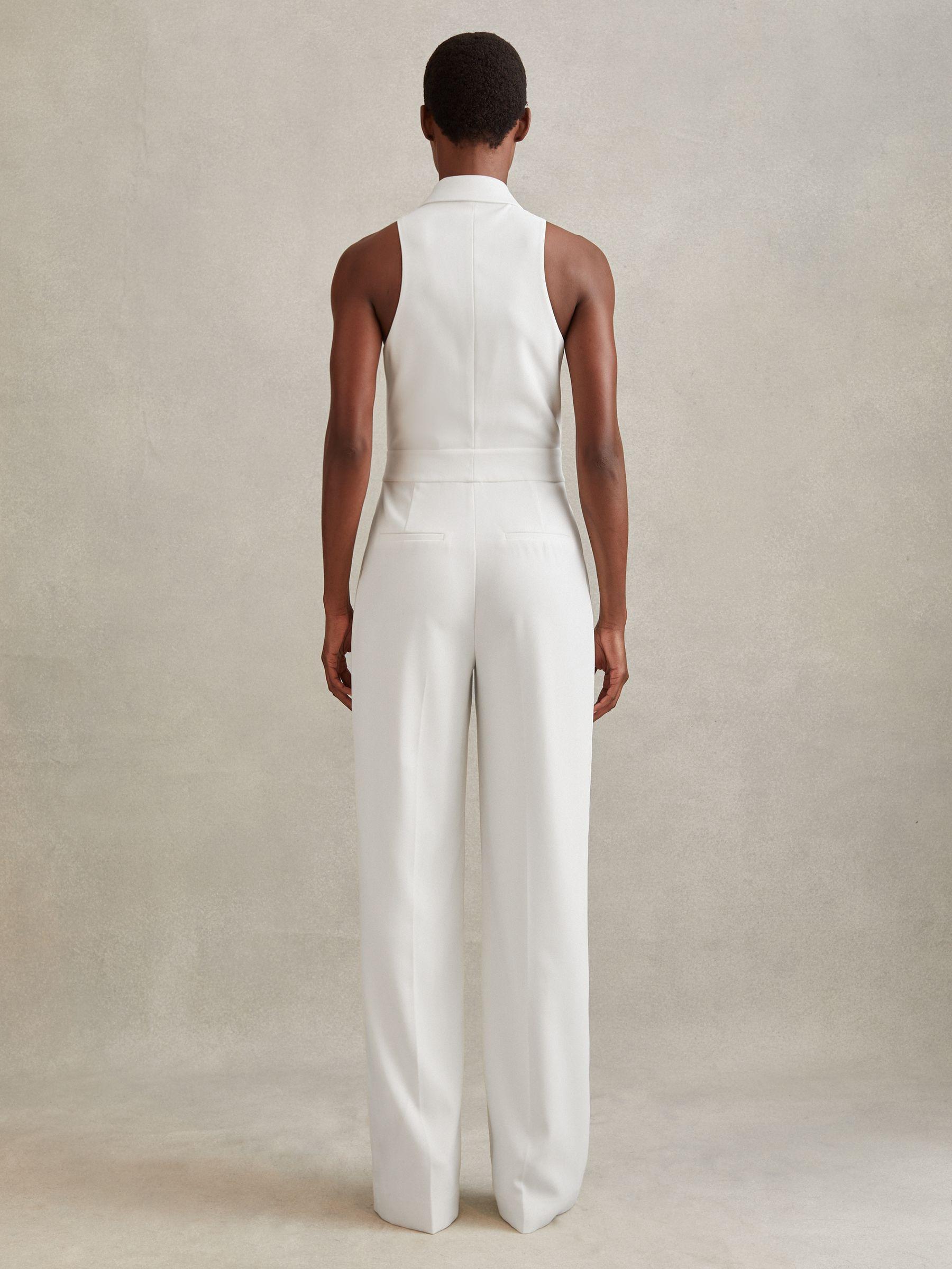 Double Breasted Satin Tux Jumpsuit in White Product Image