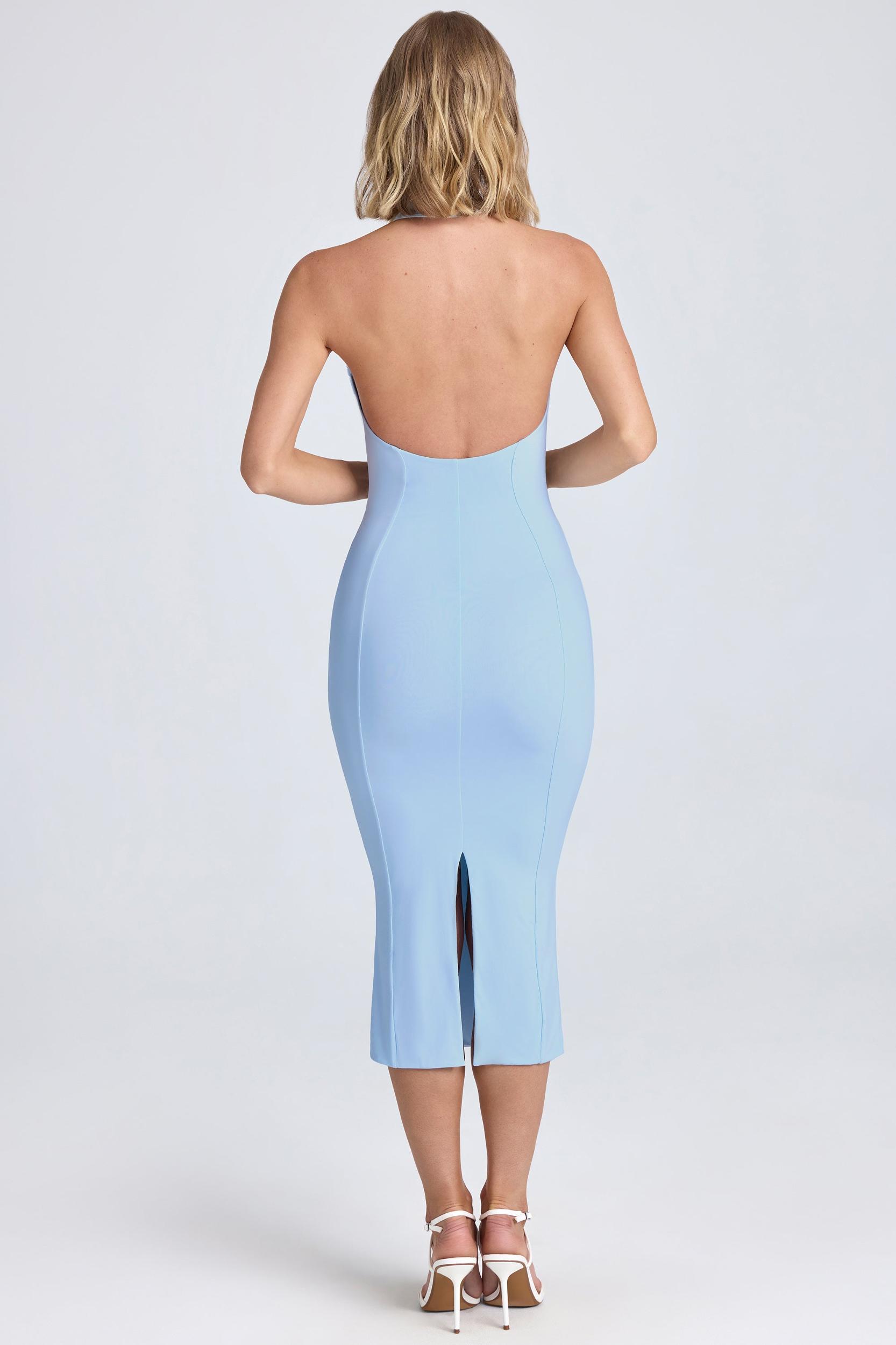 Halterneck Ruffle-Appliqué Midaxi Dress in Powder Blue Product Image