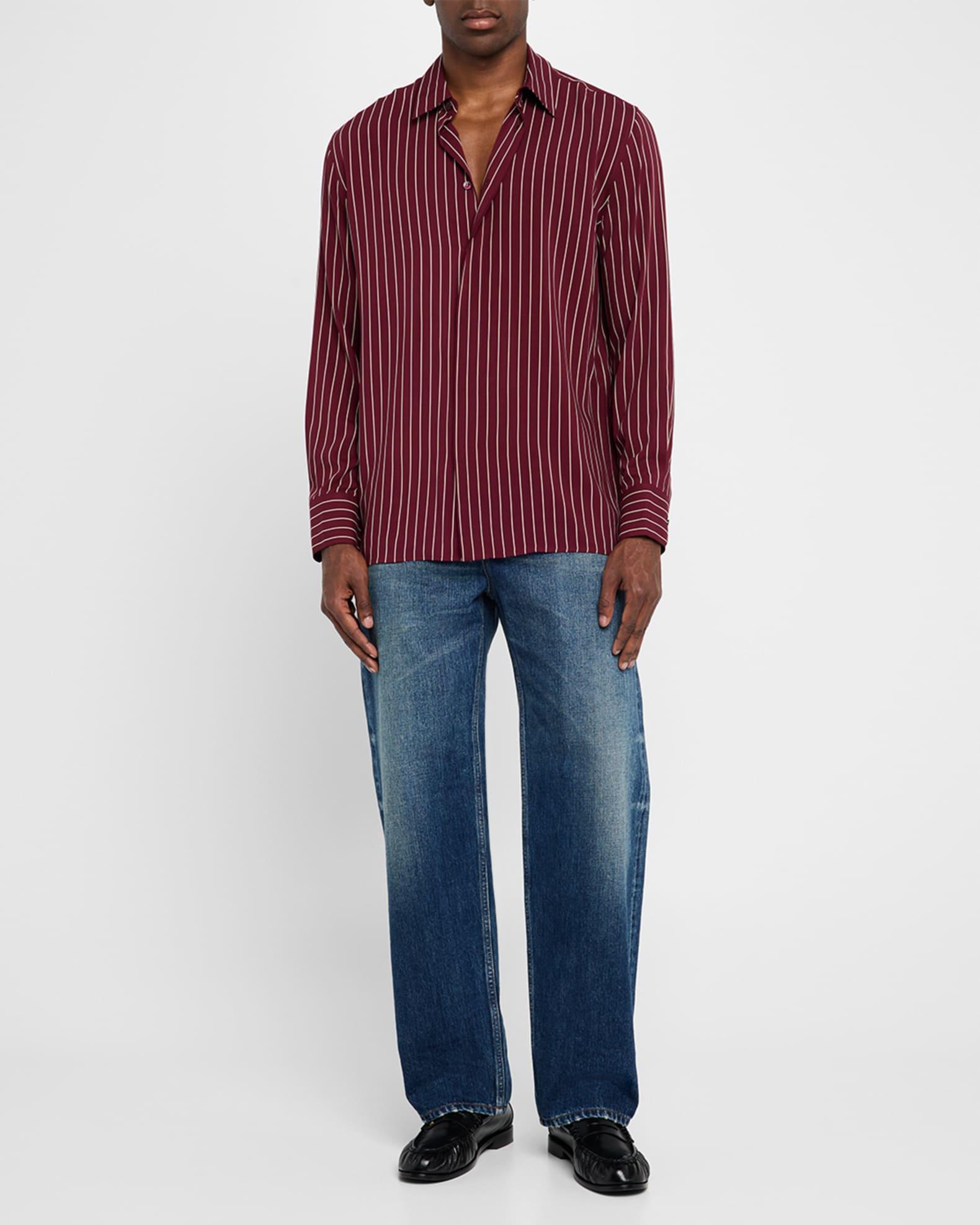 Men's Vertical Stripe Silk Sport Shirt Product Image