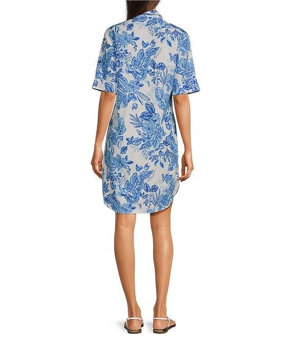 Lilly Pulitzer x Saint James Leonie Azure Soleil Print Short Sleeve Cotton Shirt Dress Product Image