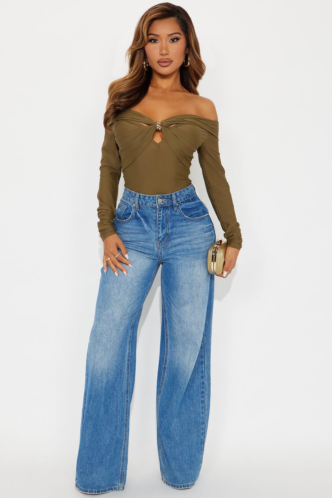 Sylvie Long Sleeve Off Shoulder Bodysuit - Olive Female Product Image