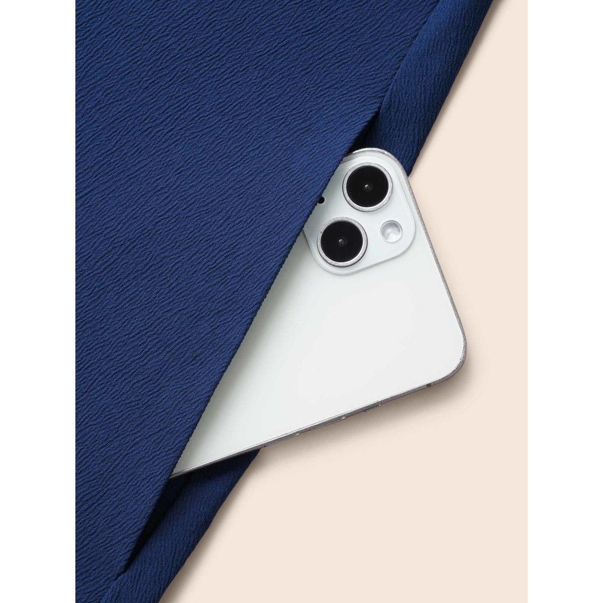 Plus Size Solid Square Neck Pleated Midi Dress Indigo Women Elegant Tucked seam Square Neck Short sleeve Curvy BloomChic 10/M Product Image