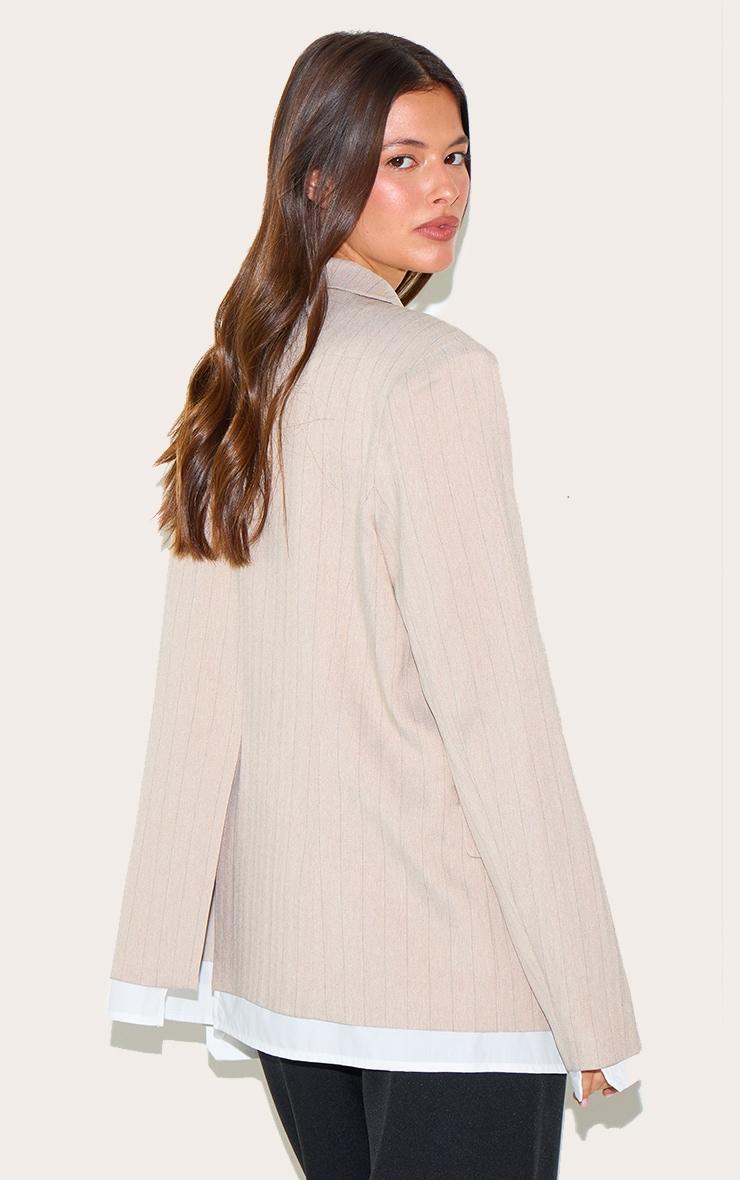 Taupe Pinstripe Shirt Detail Blazer Product Image
