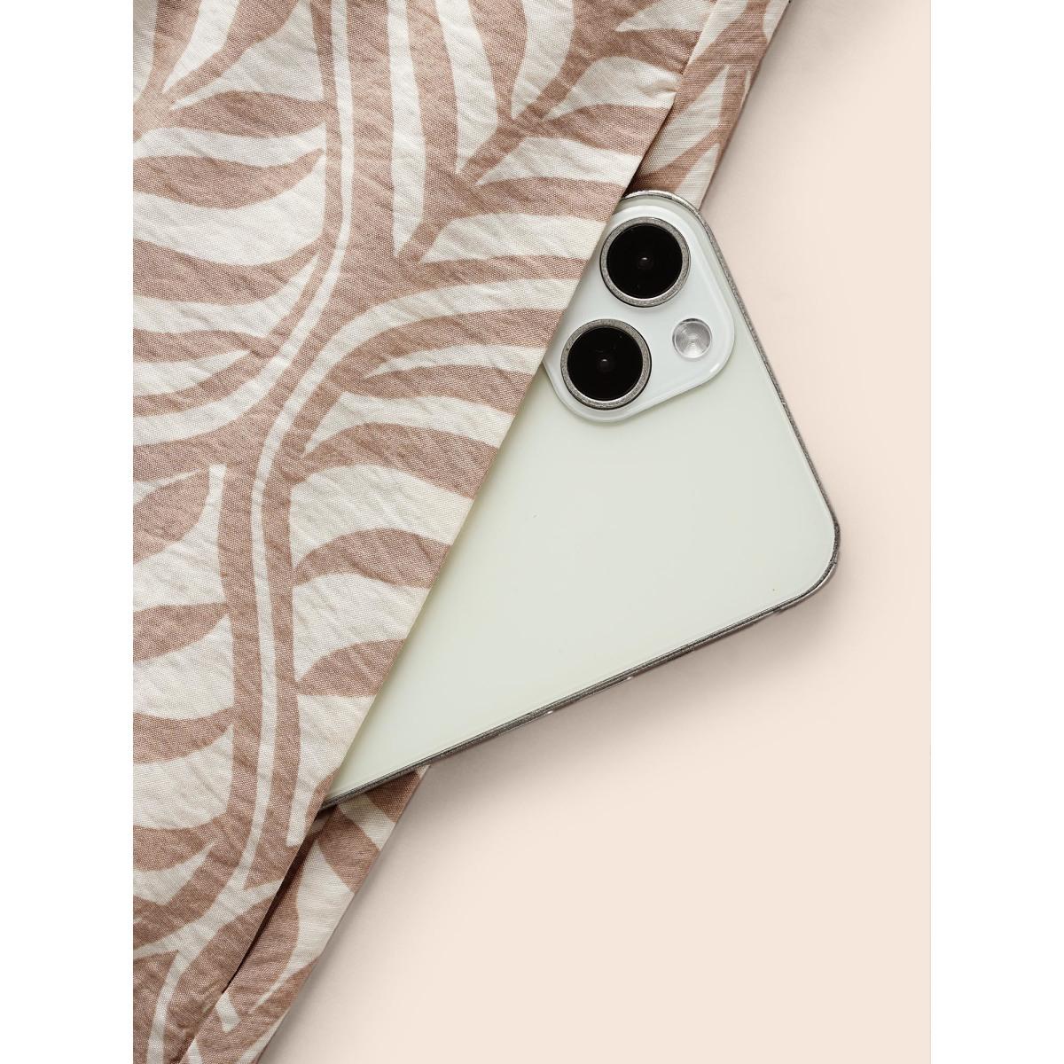 Plus Size Boho Print Notched Collar Shirred Dress LightBrown Women At the Office Shirred Notched collar Short sleeve Curvy BloomChic 12/L Product Image