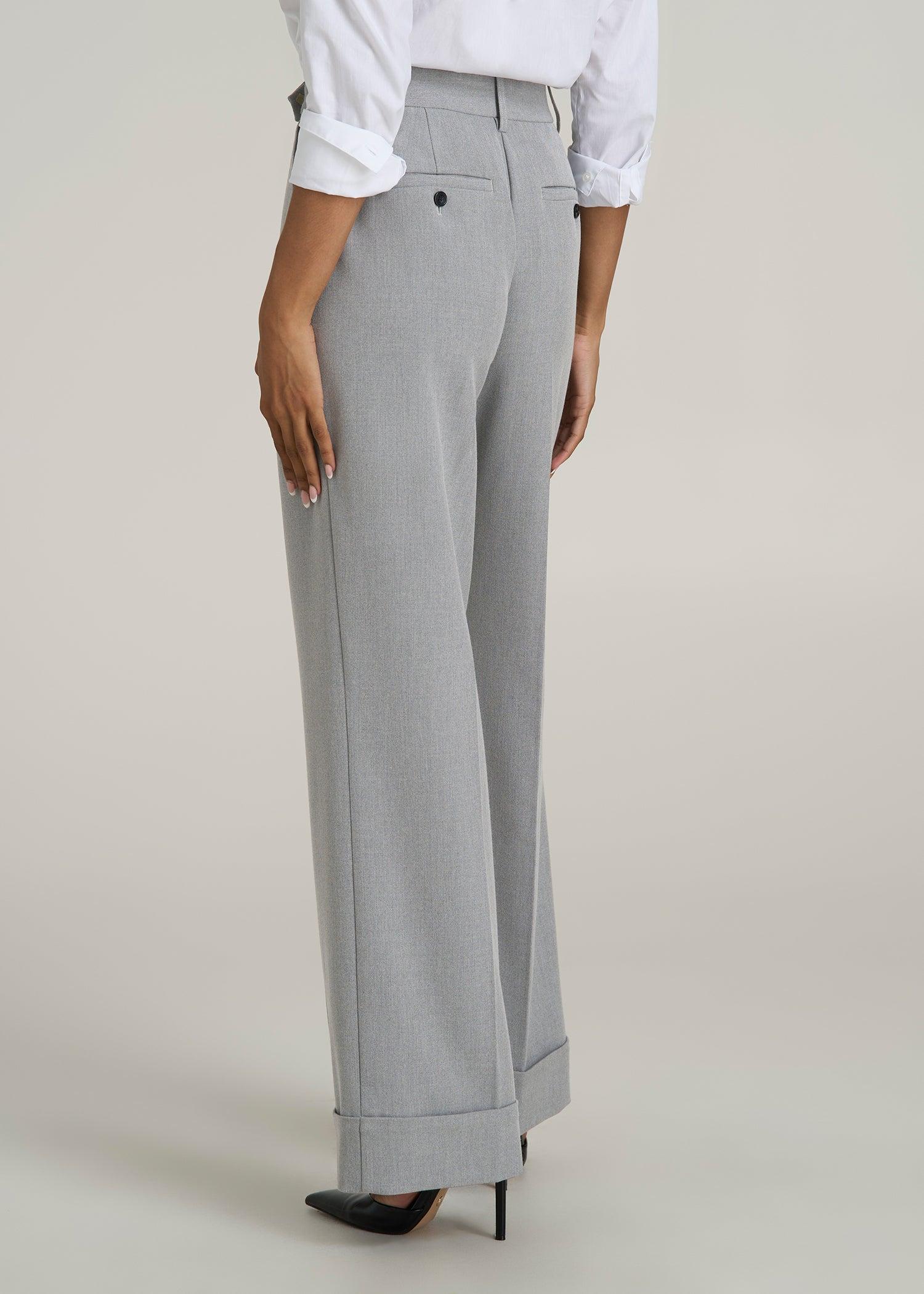 Wide-Leg Cuffed Pants for Tall Women in Medium Grey Mix Female Product Image