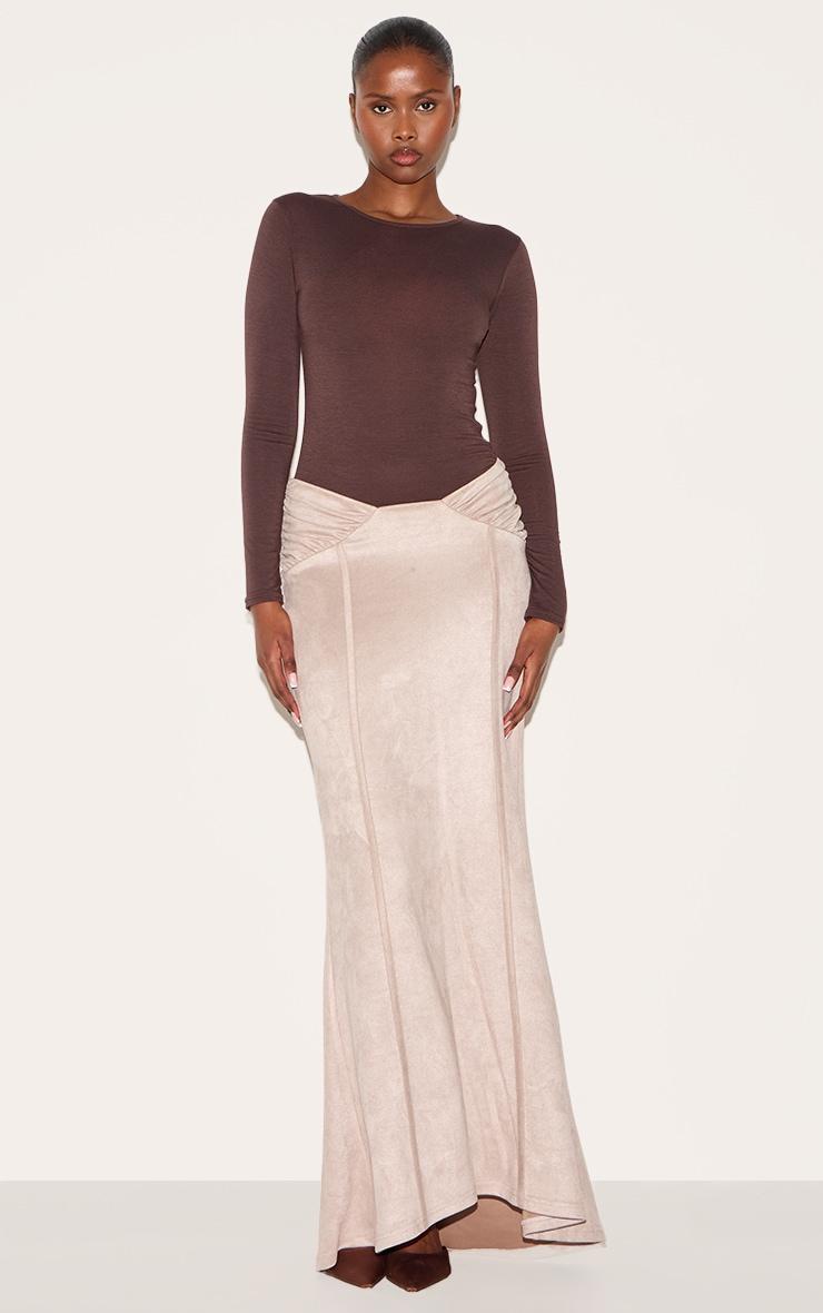 Stone Faux Suede Ruching Waist Detail Maxi Skirt Product Image