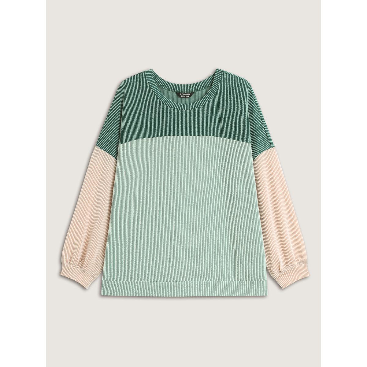 Plus Size Color Block Textured Drop Shoulder Sweatshirt Women Mint Leisure Round Neck Casual Sweatshirts BloomChic 30/6X Product Image