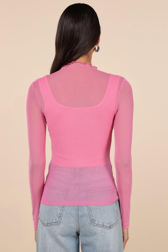 Desired Trend Pink Mesh Long Sleeve Top Product Image