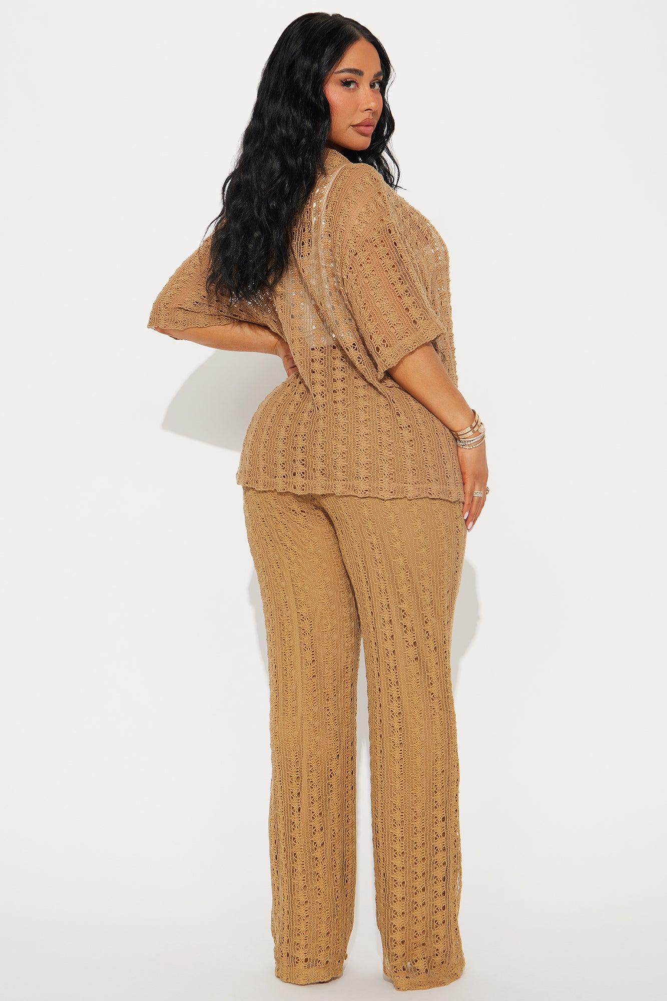 Kara Crochet Pant Set - Taupe Product Image