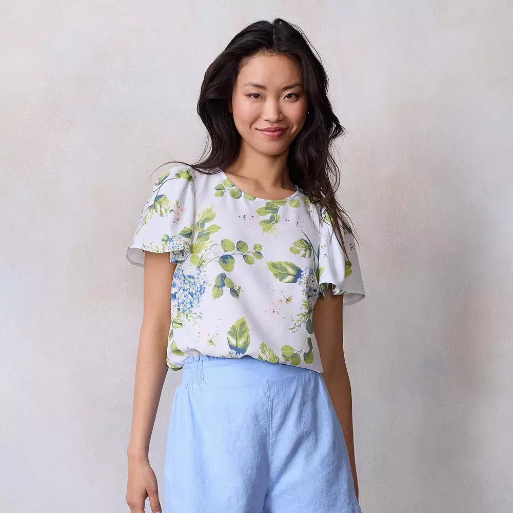 Women's LC Lauren Conrad Crewneck Flutter Sleeve Top, Size: XXL, Cape Blooms Product Image