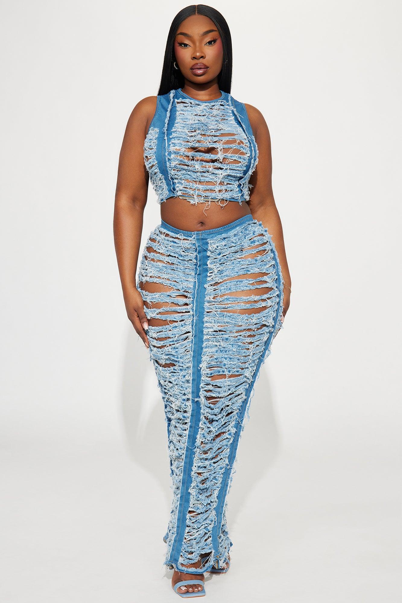 Distressing About You Denim Skirt Set - Medium Wash Product Image