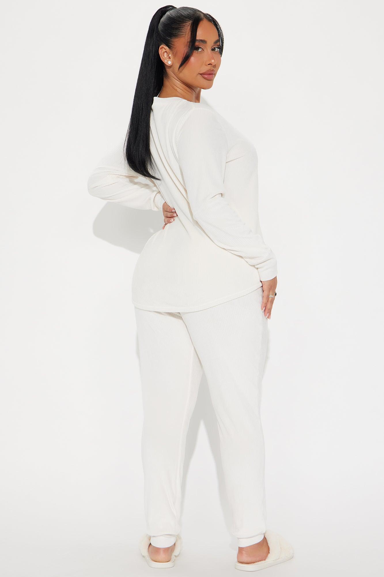Luxurious Dreams Ribbed Velour PJ Pant Set - Ivory Product Image