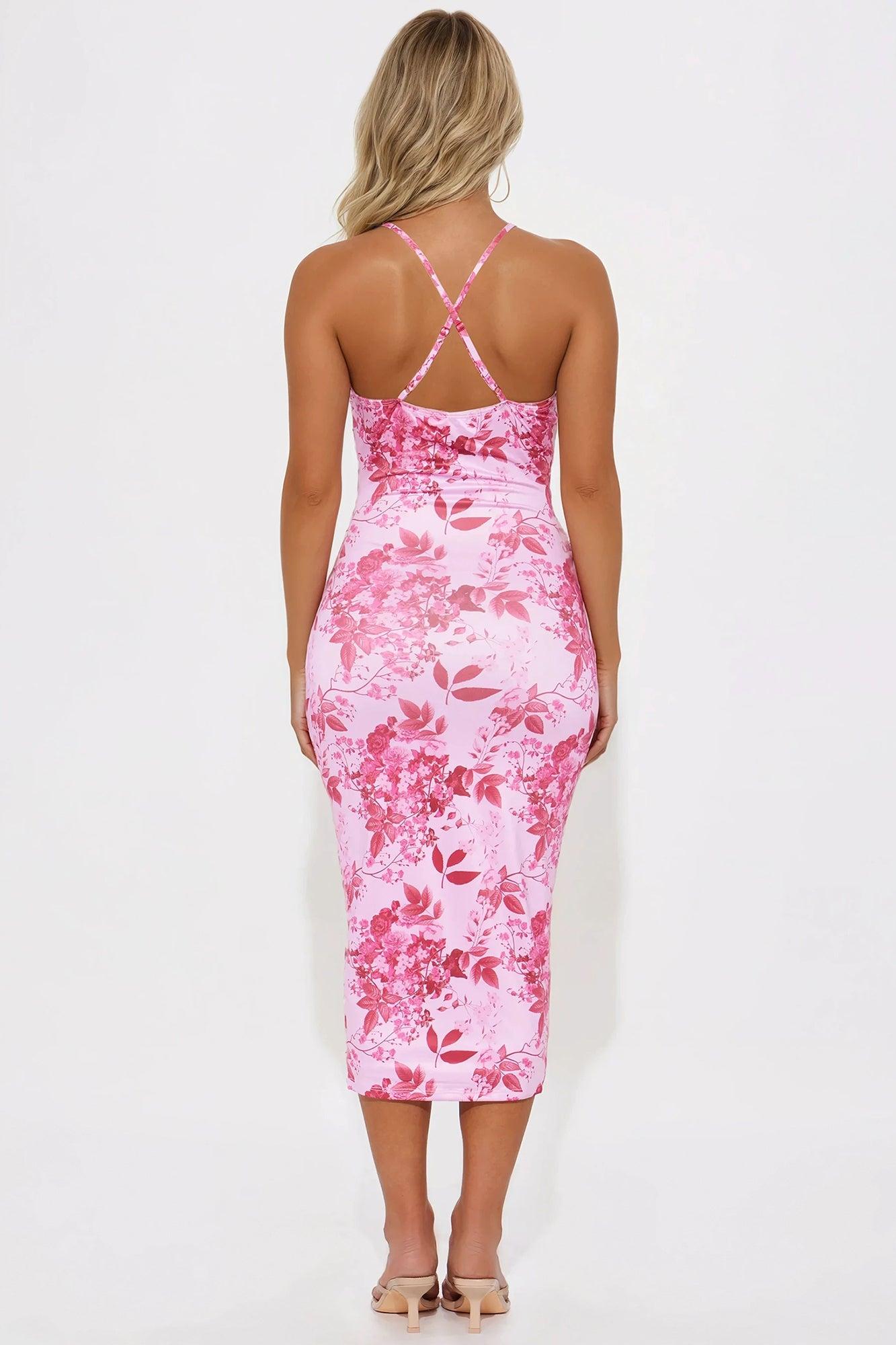 Romantic Paradise Floral Midi Dress - Pink Product Image
