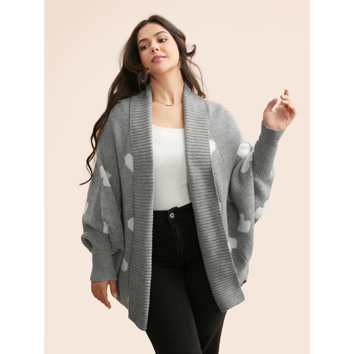 Plus Size Lapel Collar Heart Shaped Cardigan Mediumgray Women Casual Oversized Long Sleeve Everyday Cardigans BloomChic 18-20/2X Product Image