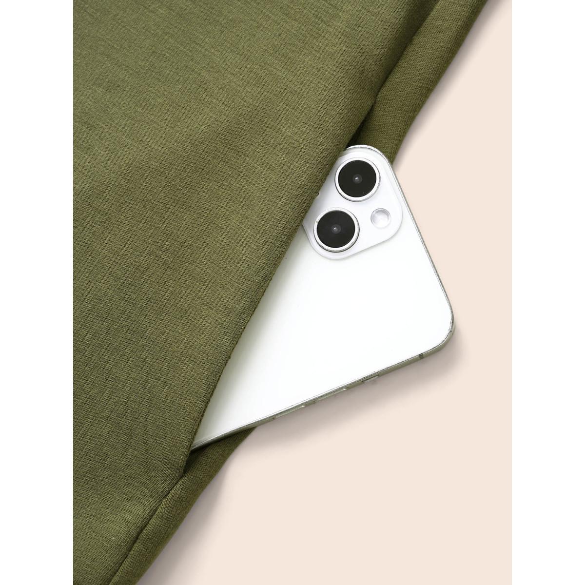 Plus Size Patchwork Pleated Hooded Drawstring Dress ArmyGreen Women Casual Pleated Hooded Long Sleeve Curvy BloomChic 10/M Product Image