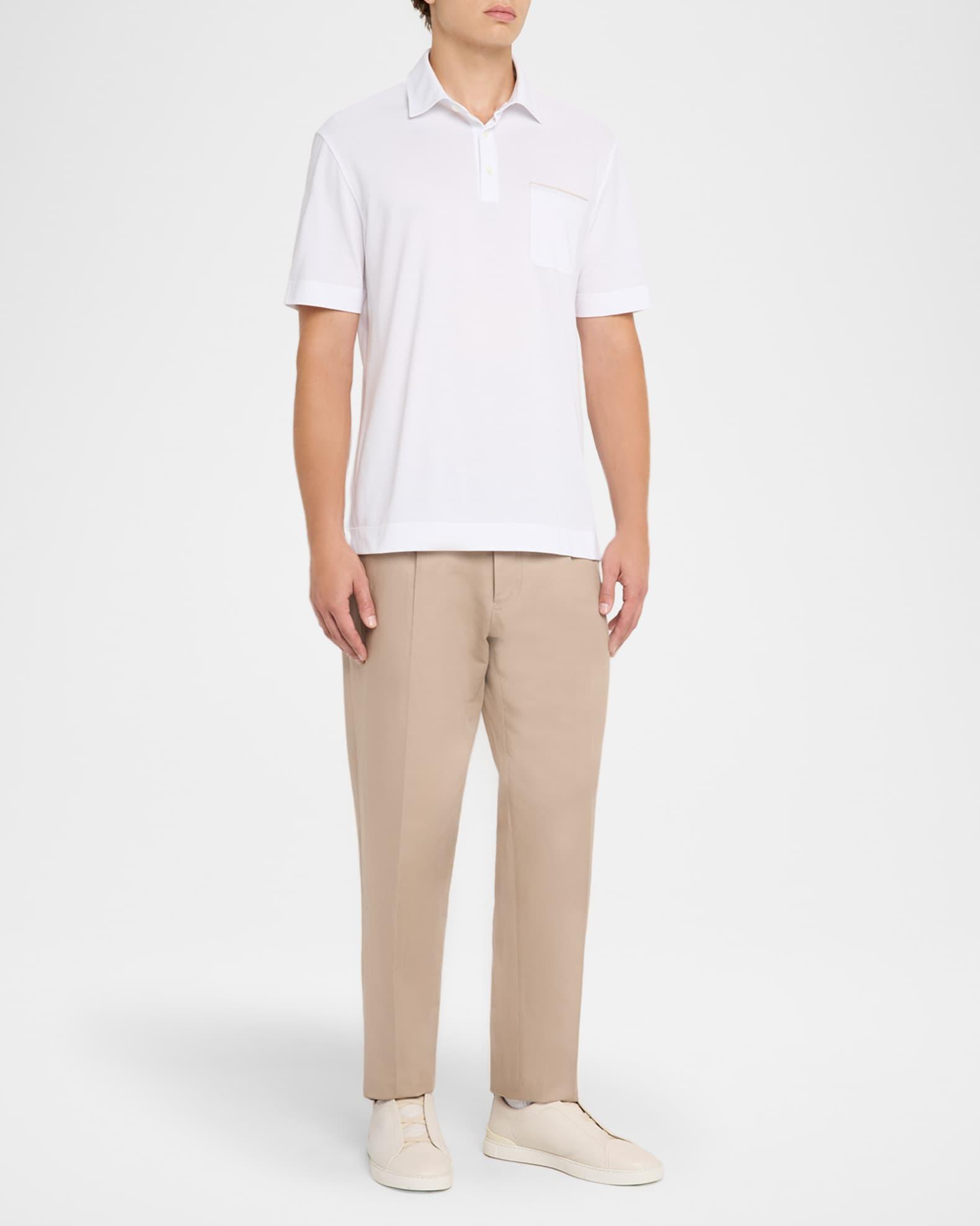 Men's Cotton Polo Shirt with Leather-Trim Pocket Product Image