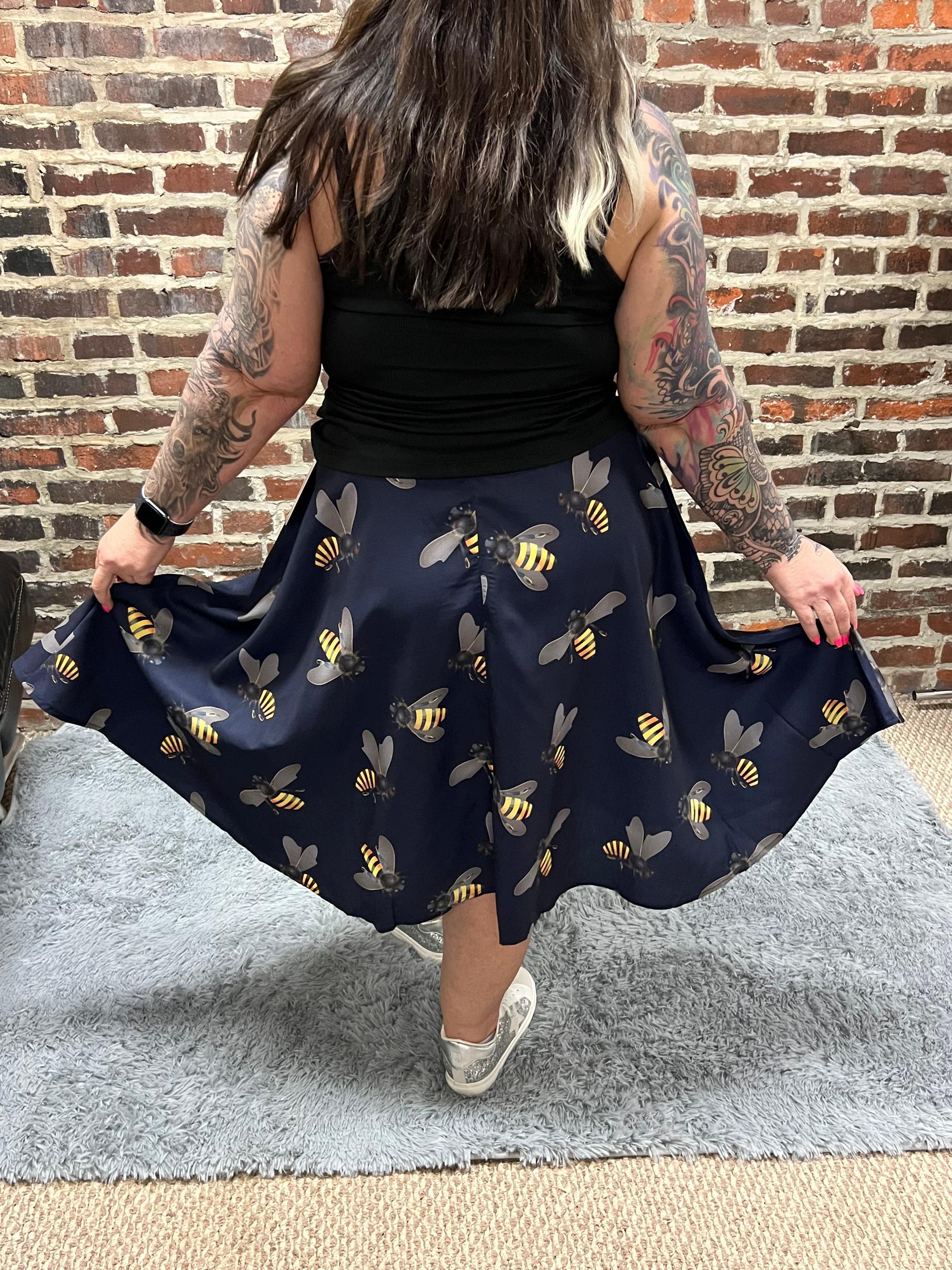 Bee Print Navy Swing Skirt Product Image