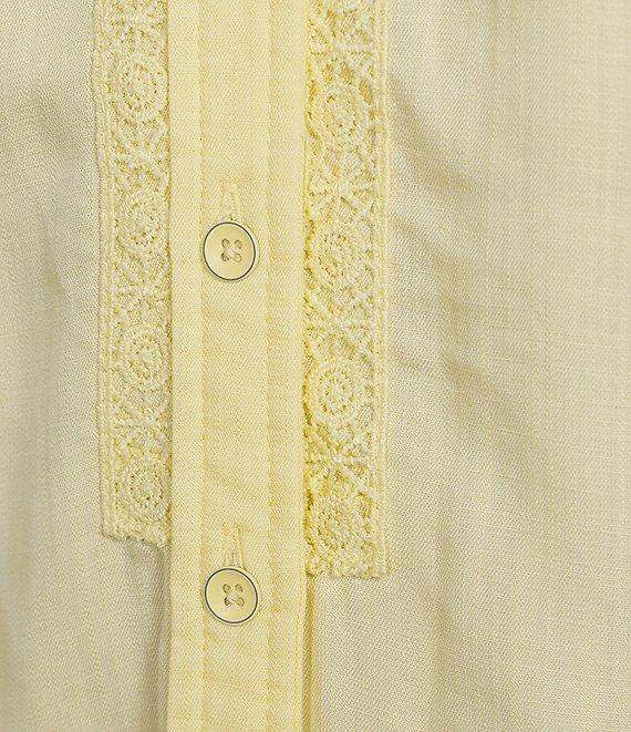 Democracy Crochet Inset Split V-Neck Elbow Sleeve Woven Top Product Image